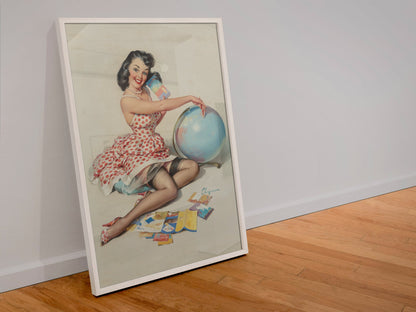 Out of This World by Gil Elvgren, pin-up poster — leaning frame