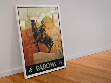 Padova Gattamelata Monument poster in a white frame leaning against a wall