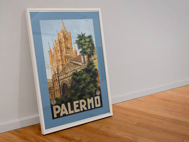 Palermo Cathedral poster in a white frame leaning against a wall