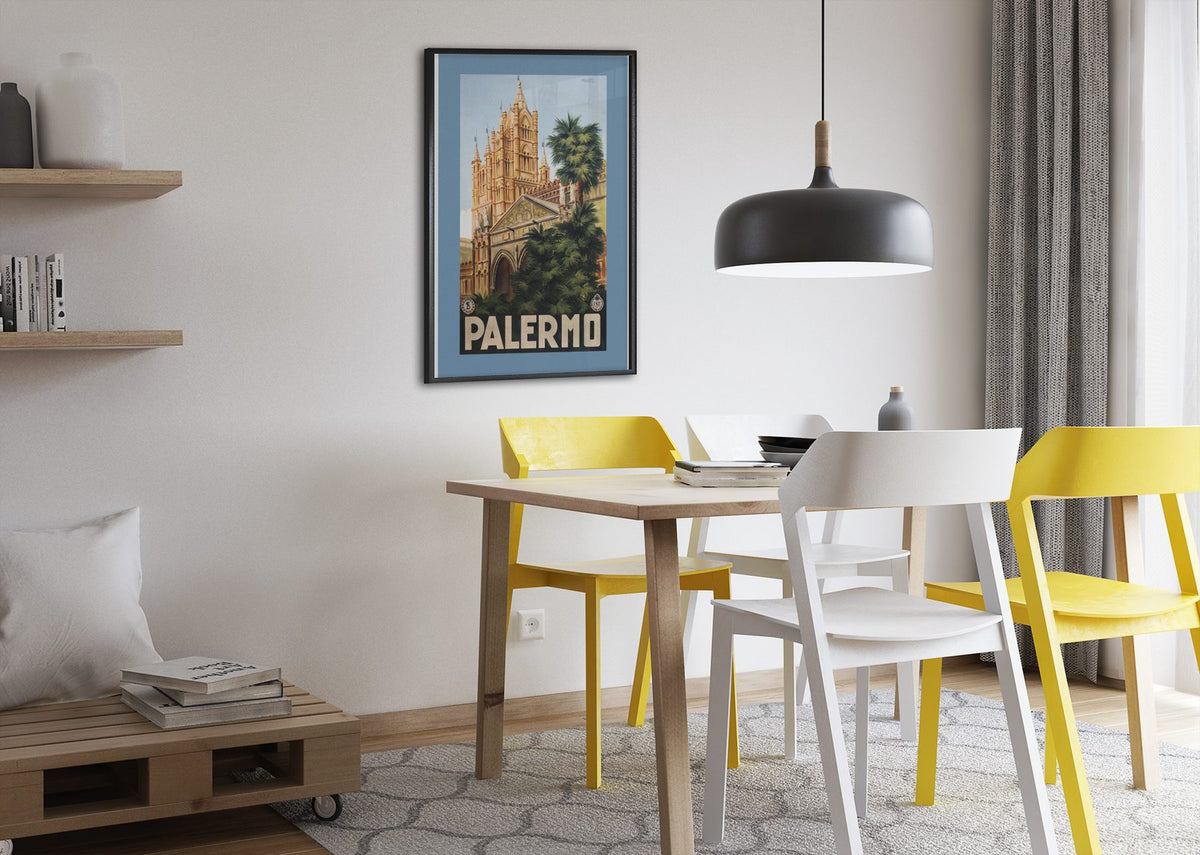 Palermo Cathedral poster framed above a dining table