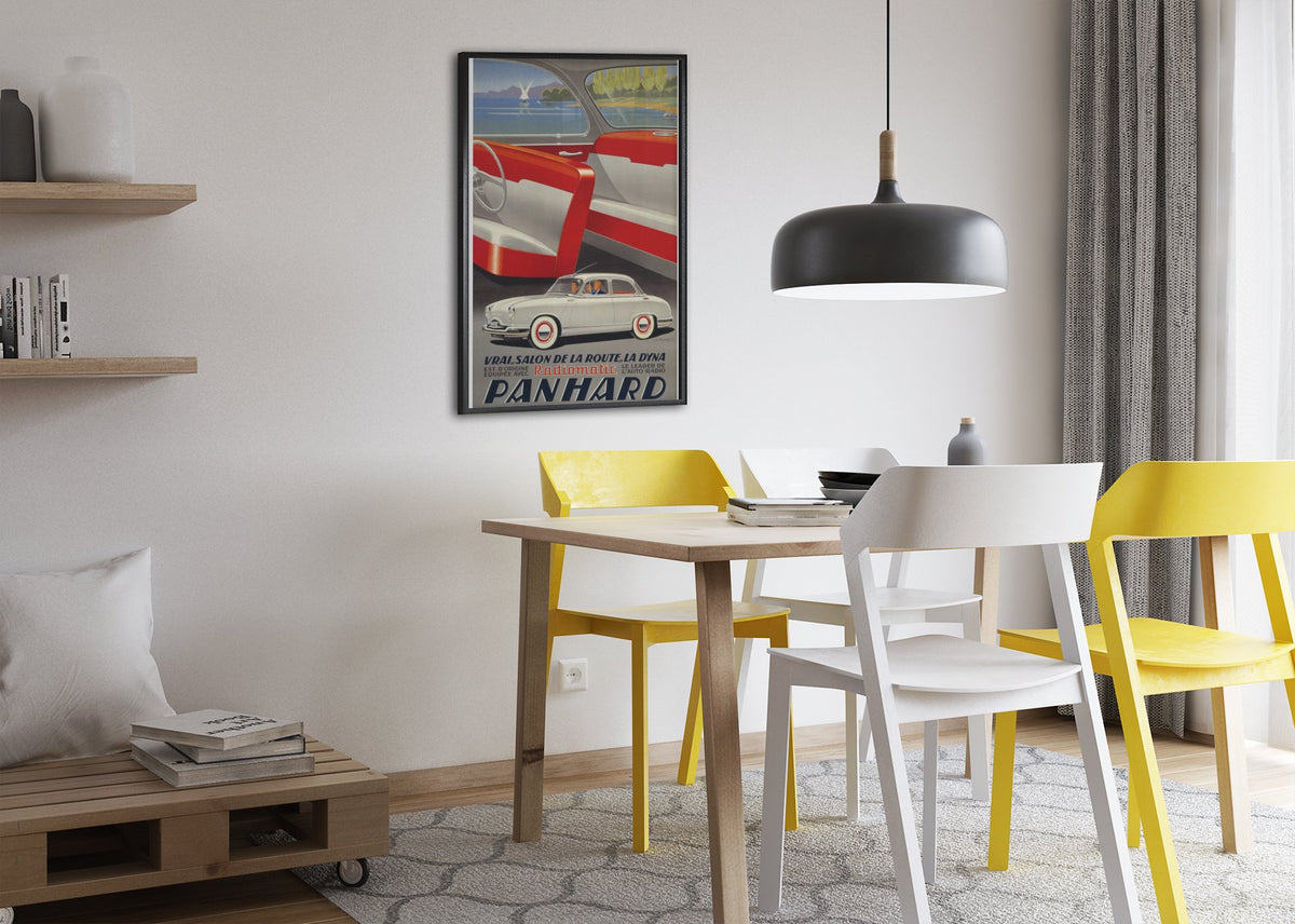 Panhard Dyna Radiomatic poster framed above a dining table