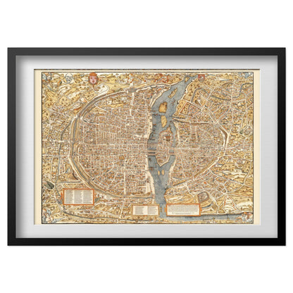 Paris 1550 Map print in a black frame with a white mat