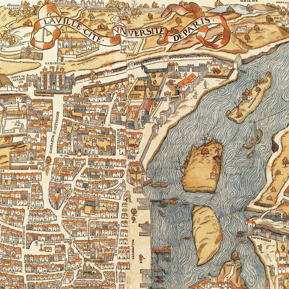Close-up detail of the Paris 1550 Map