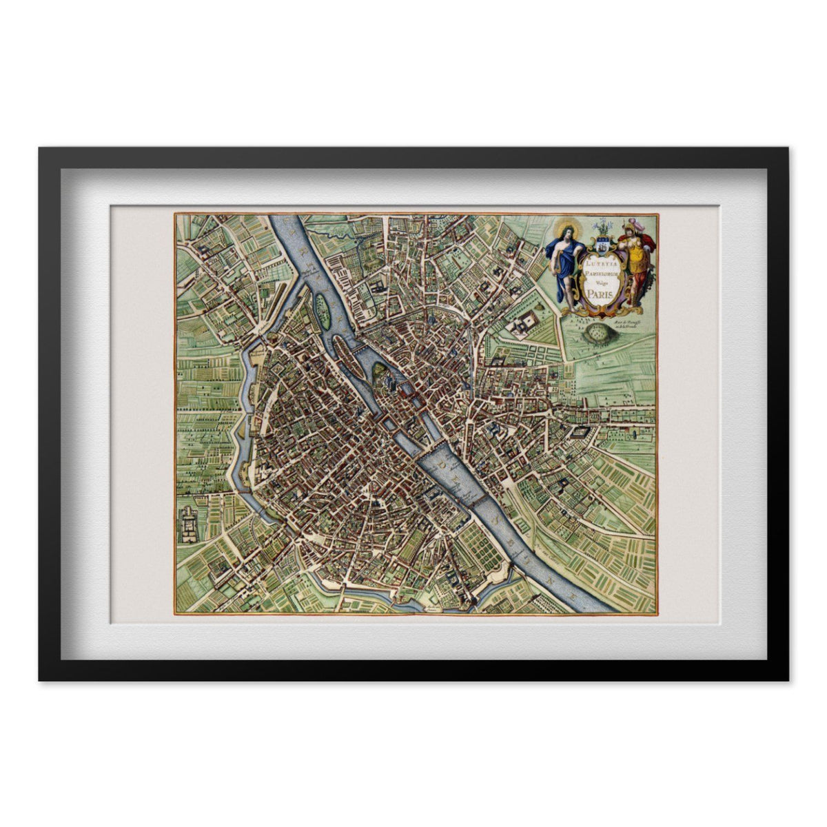 Paris 1657 Janssonius Map print in a black frame with a white mat