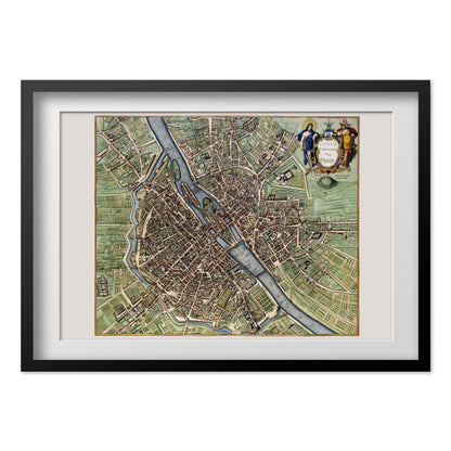 Paris 1657 Janssonius Map print in a black frame with a white mat