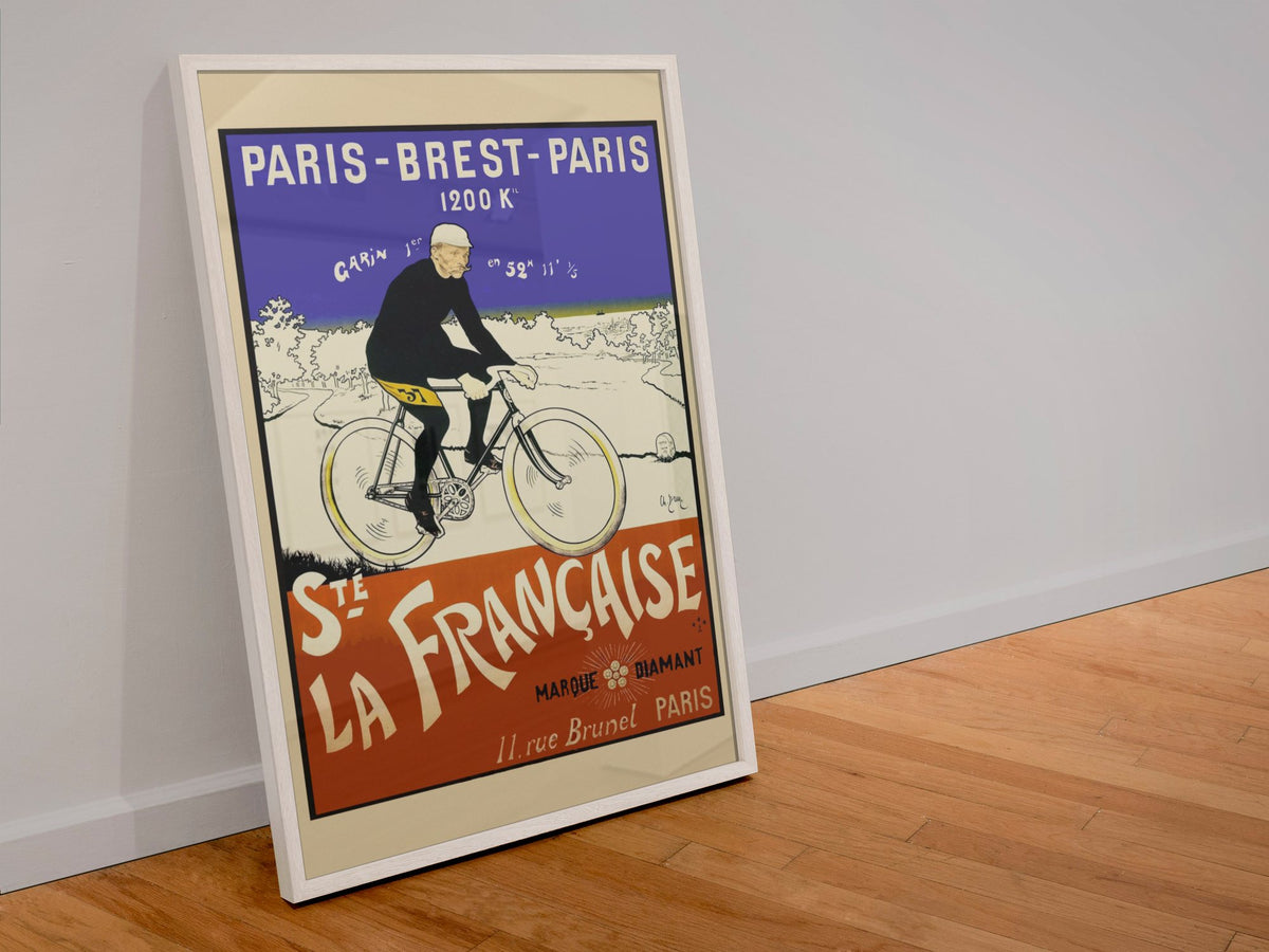 Paris-Brest-Paris La Francaise poster in a white frame leaning against a wall