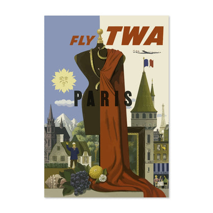 Paris Fly TWA 1950s poster print