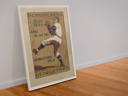 Pennsylvania Georgetown Baseball 1905 poster in a white frame leaning against a wall