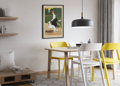 Peugeot Bicycles poster framed above a dining table