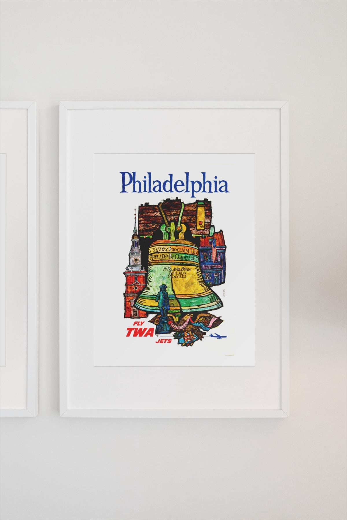 Philadelphia Fly TWA poster on a light wall
