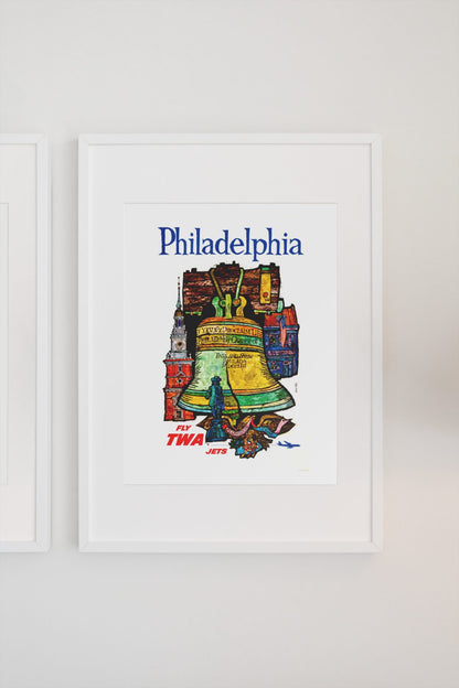 Philadelphia Fly TWA poster on a light wall