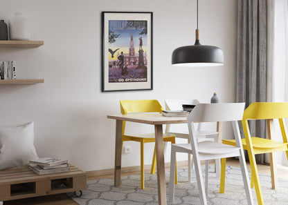 Philadelphia Go Greyhound poster framed above a dining table