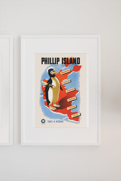 Phillip Island Penguin Map poster on a light wall