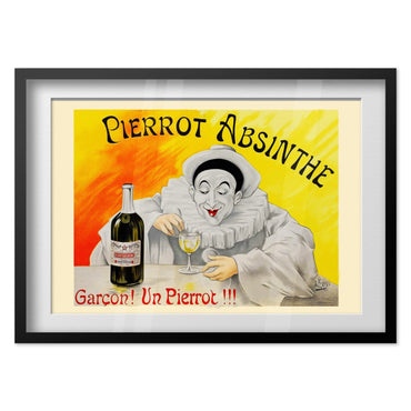Pierrot Absinthe poster in a black frame
