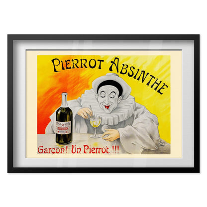 Pierrot Absinthe poster in a black frame