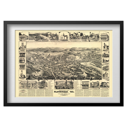 Placerville 1888 Panoramic Map print in a black frame