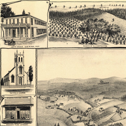 Close-up detail of the Placerville 1888 Panoramic Map print