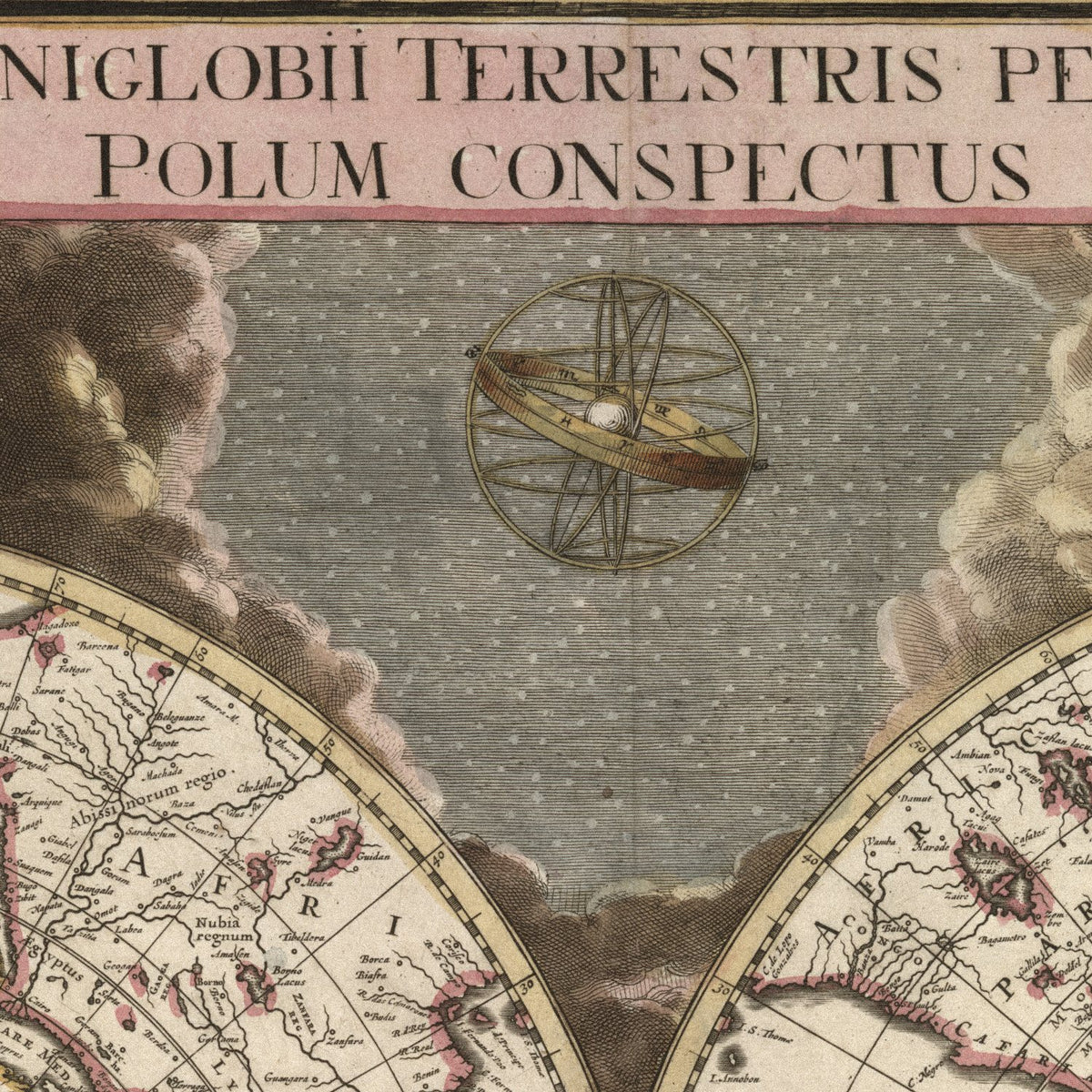 Close-up detail of the Planiglobii Terrestris 1695 print
