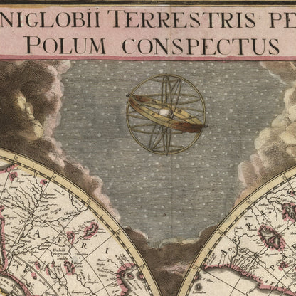 Close-up detail of the Planiglobii Terrestris 1695 print