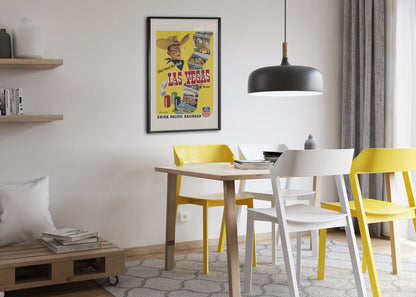 Play Round the Clock Las Vegas poster framed above a dining table