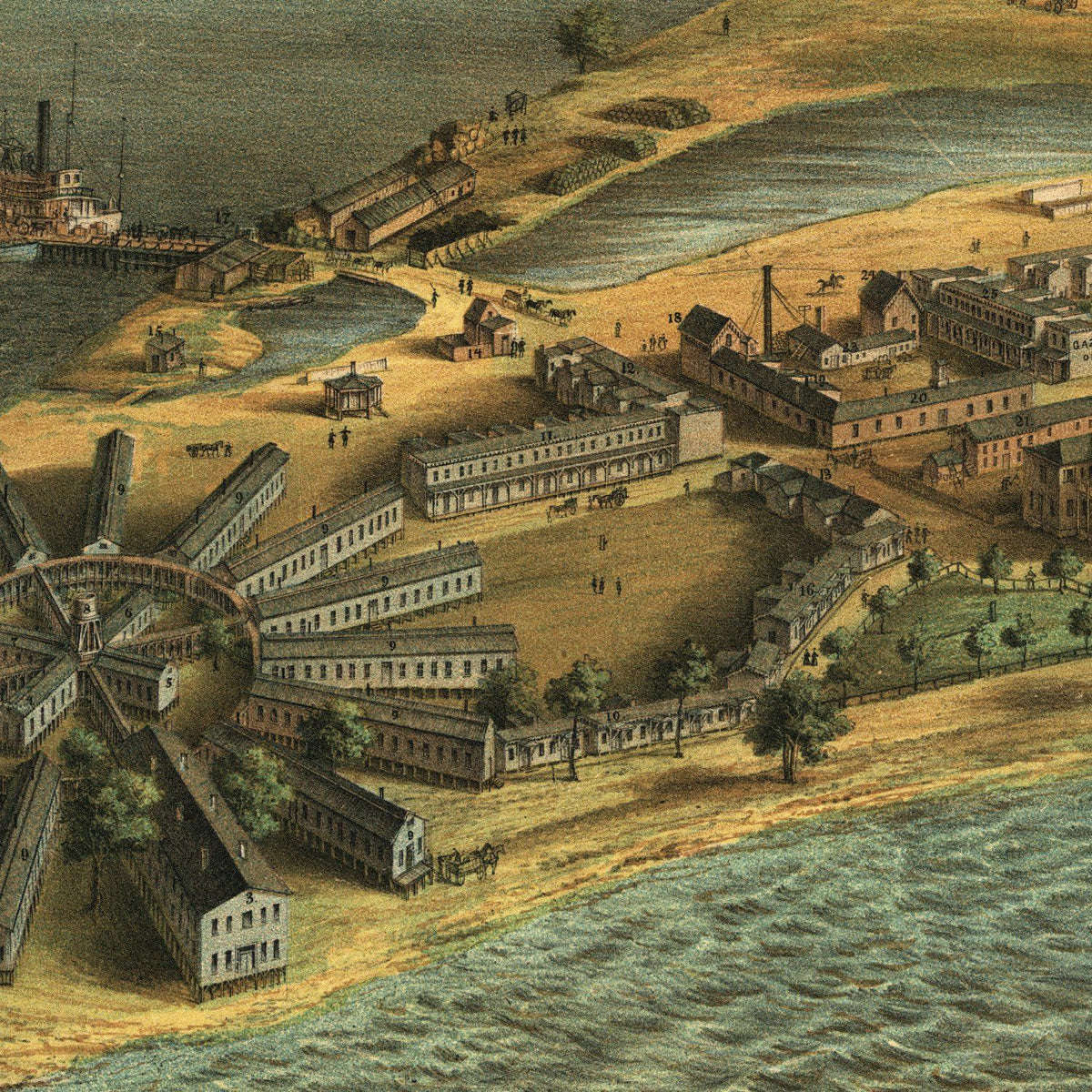 Close-up detail of the Point Lookout 1864 Civil War Prison Map
