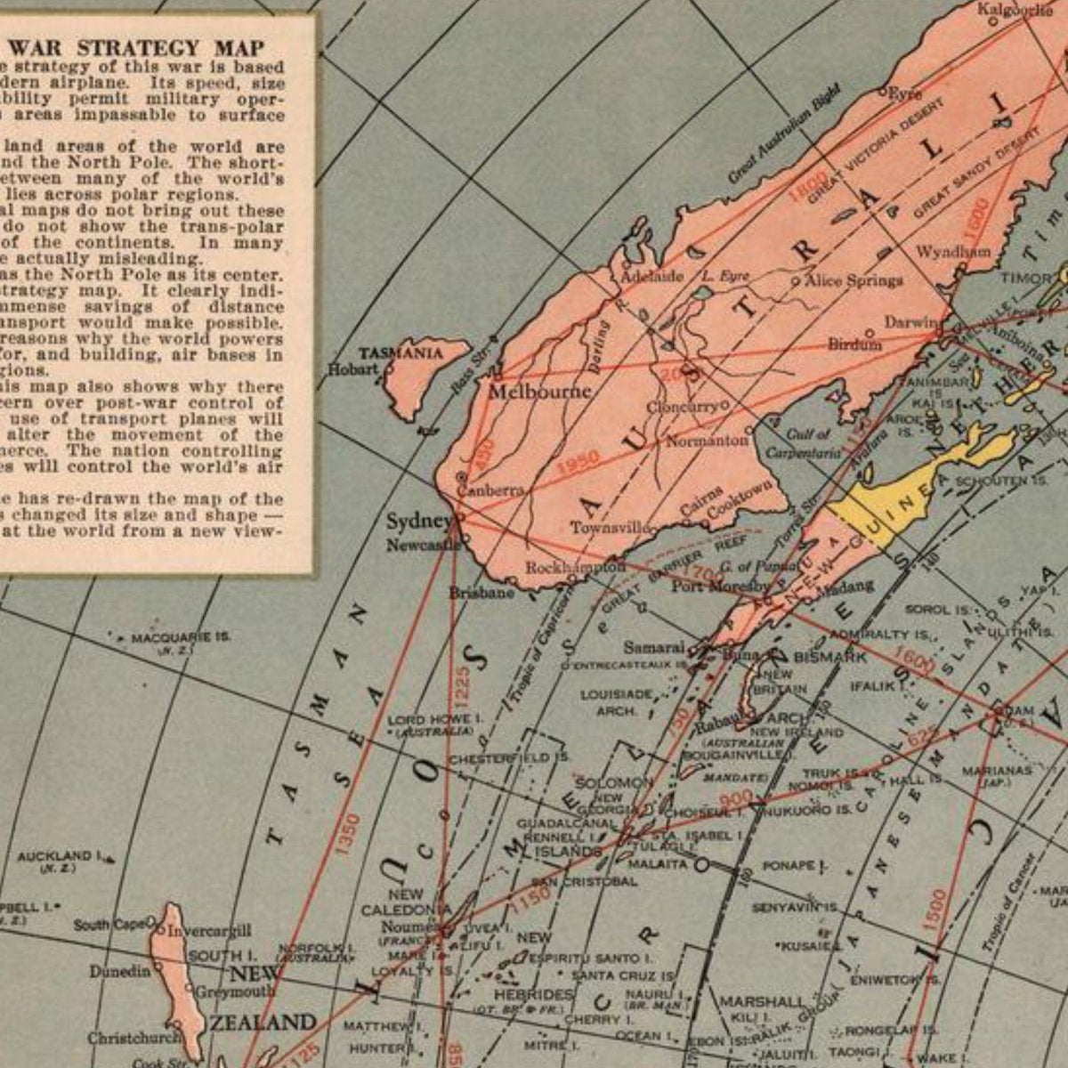 Close-up detail of the Polar Projection 1943 War Map