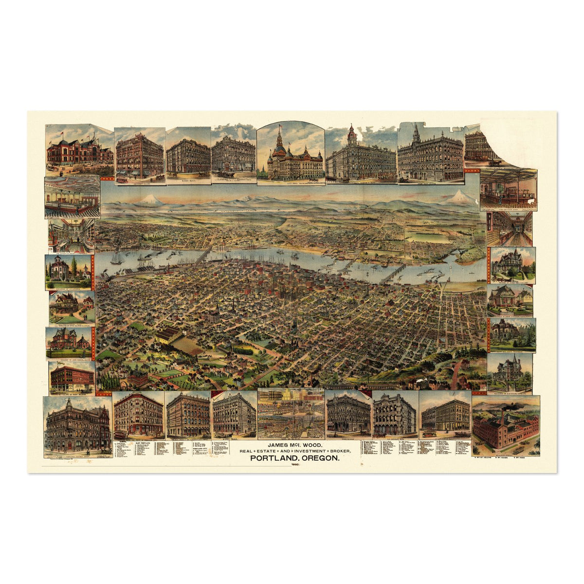 Portland 1890 Panoramic Map poster print