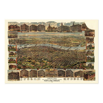Portland 1890 Panoramic Map poster print