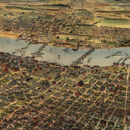 Close-up detail of the Portland 1890 Panoramic Map print