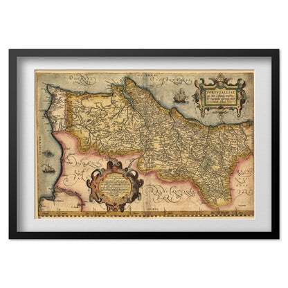 Portugal 1579 Map print in a black frame with a white mat