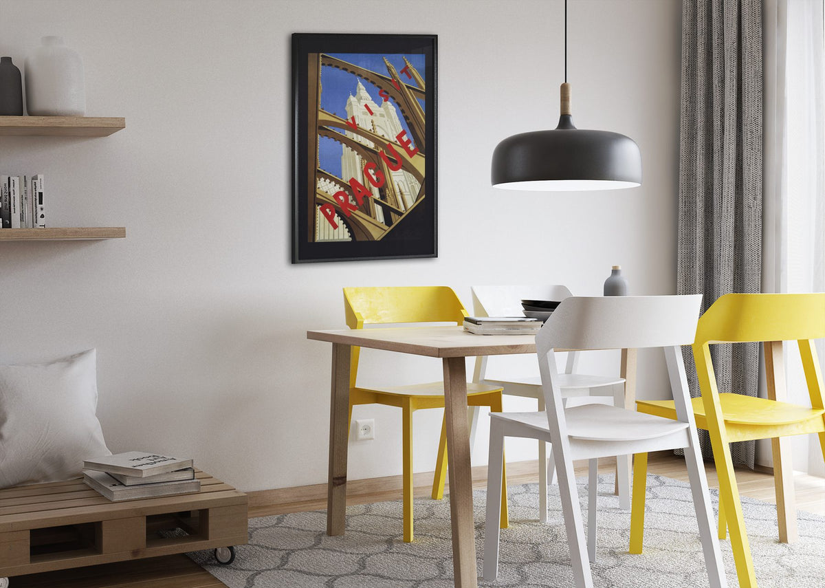 Praha Prague poster framed above a dining table