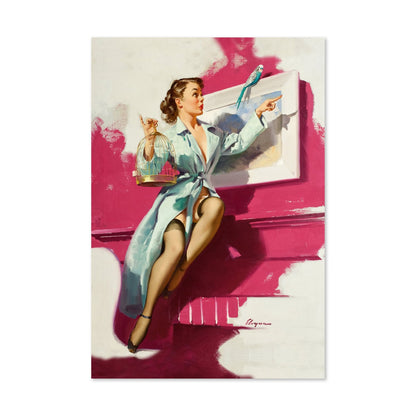 Pretty Cagey by Gil Elvgren, pin-up poster — framed print