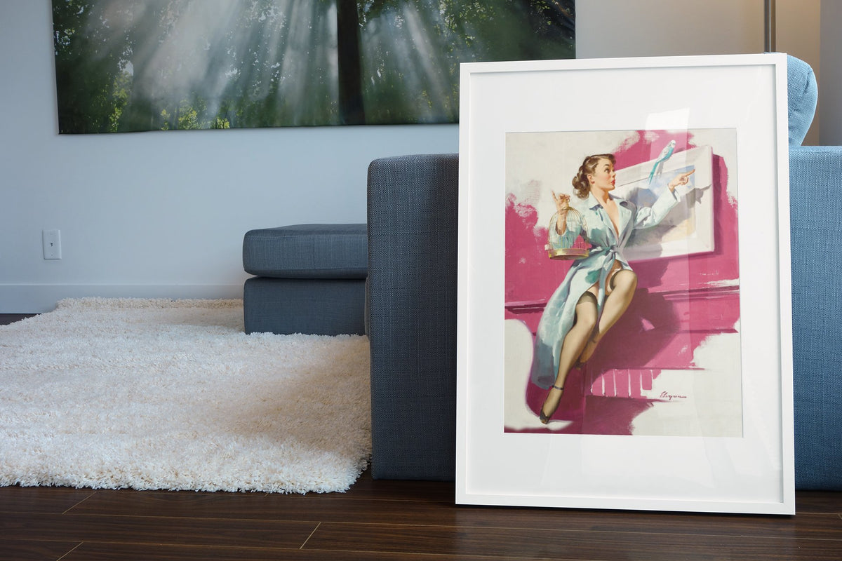 Pretty Cagey by Gil Elvgren, pin-up poster — living room wall