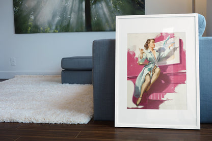 Pretty Cagey by Gil Elvgren, pin-up poster — living room wall