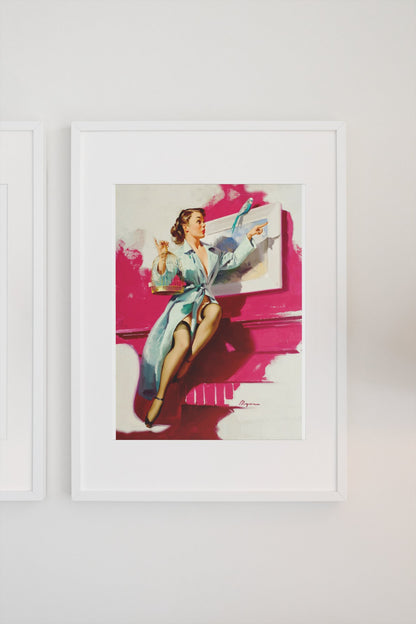 Pretty Cagey by Gil Elvgren, pin-up poster — gallery wall