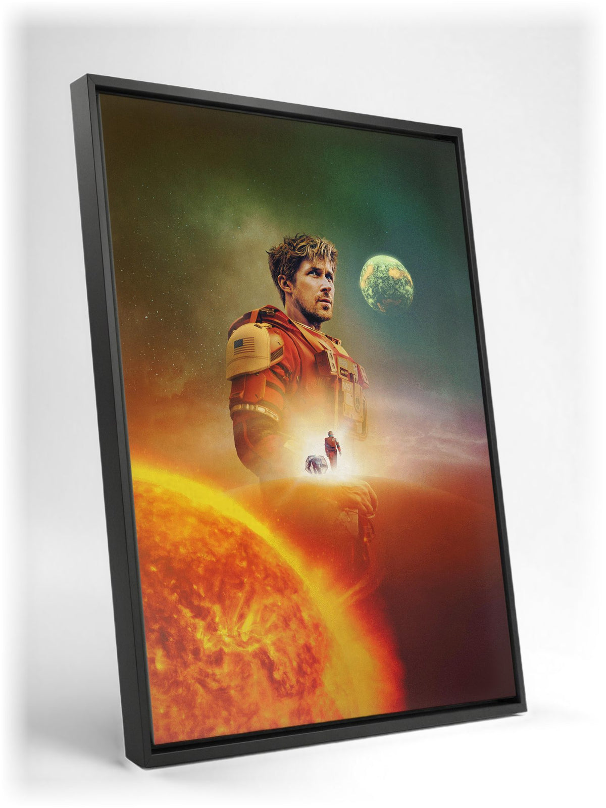Project Hail Mary (2026) Movie Key Art as a black floater framed canvas leaning against a wall