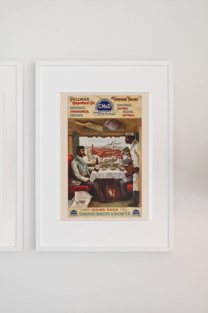 Pullman Dining Car — CH&D Railroad poster on a light wall