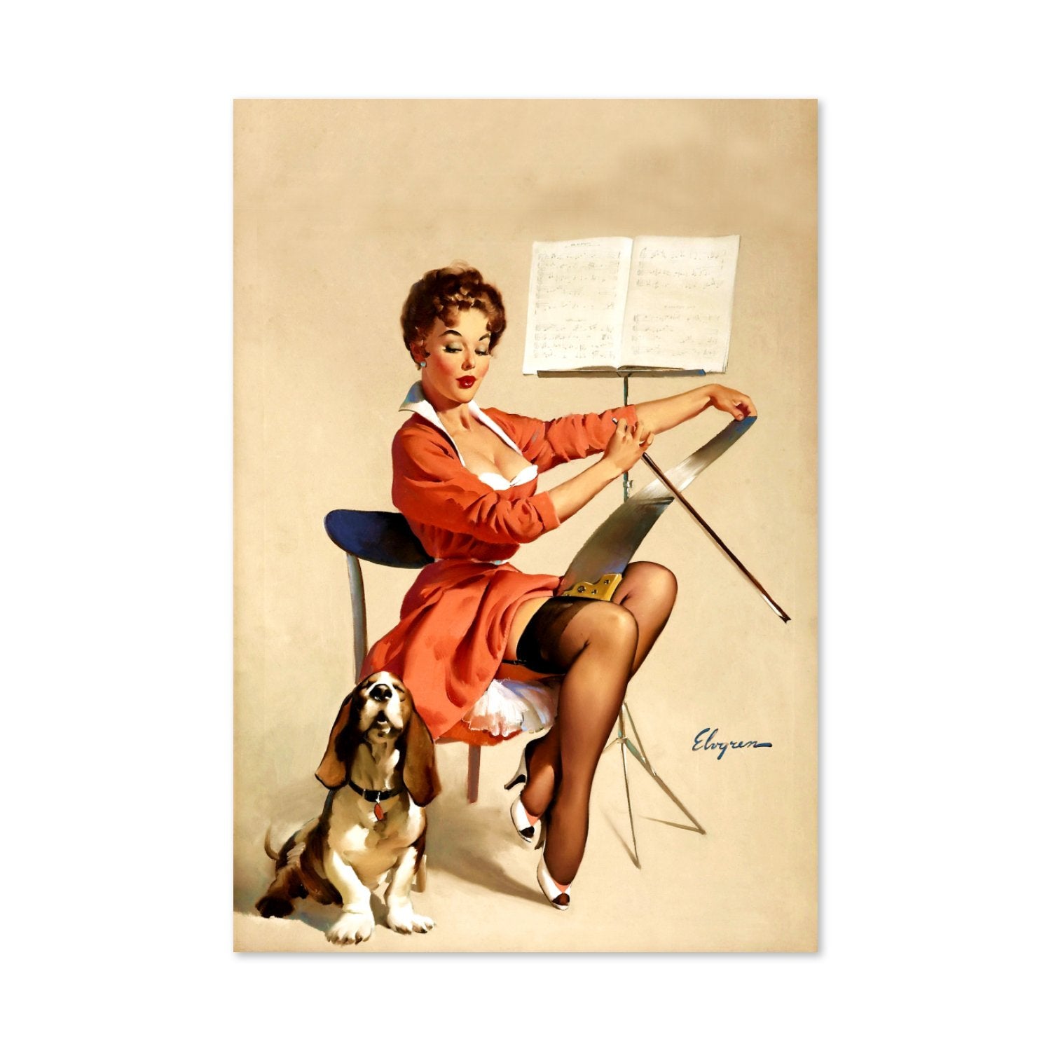 Puppy Love by Gil Elvgren, pin-up poster — framed print