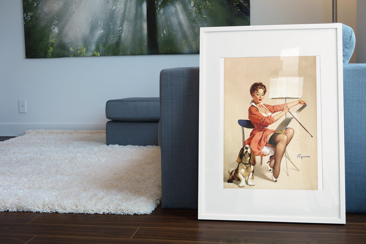 Puppy Love by Gil Elvgren, pin-up poster — living room wall