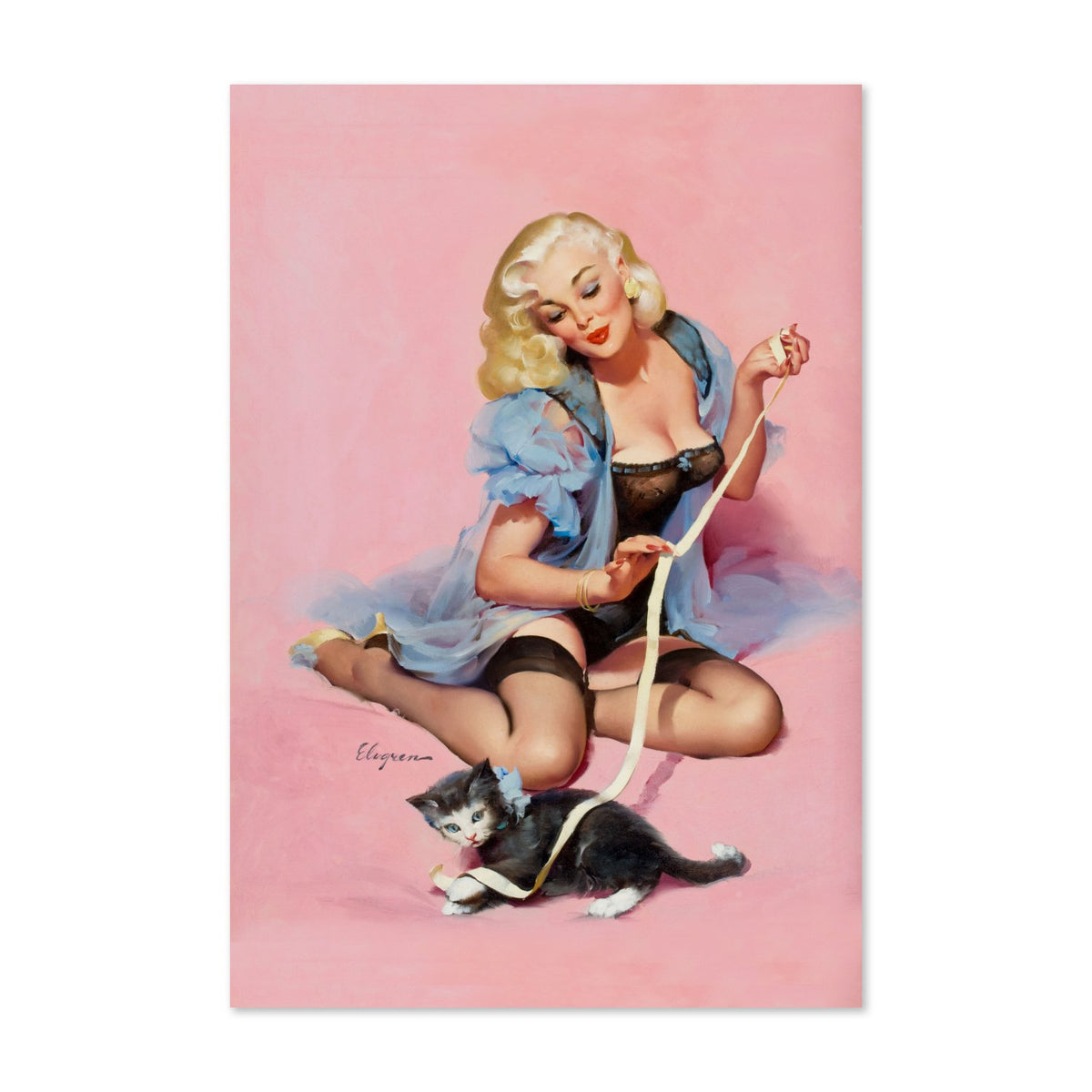 Purrrty Pair by Gil Elvgren, pin-up poster — framed print