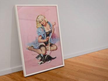 Purrrty Pair by Gil Elvgren, pin-up poster — leaning frame