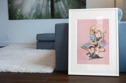 Purrrty Pair by Gil Elvgren, pin-up poster — living room wall