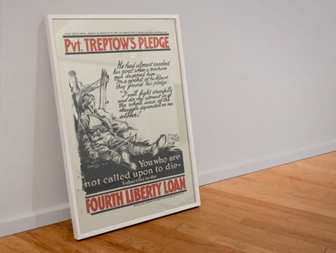 Pvt Treptows Pledge poster in a white frame leaning against a wall