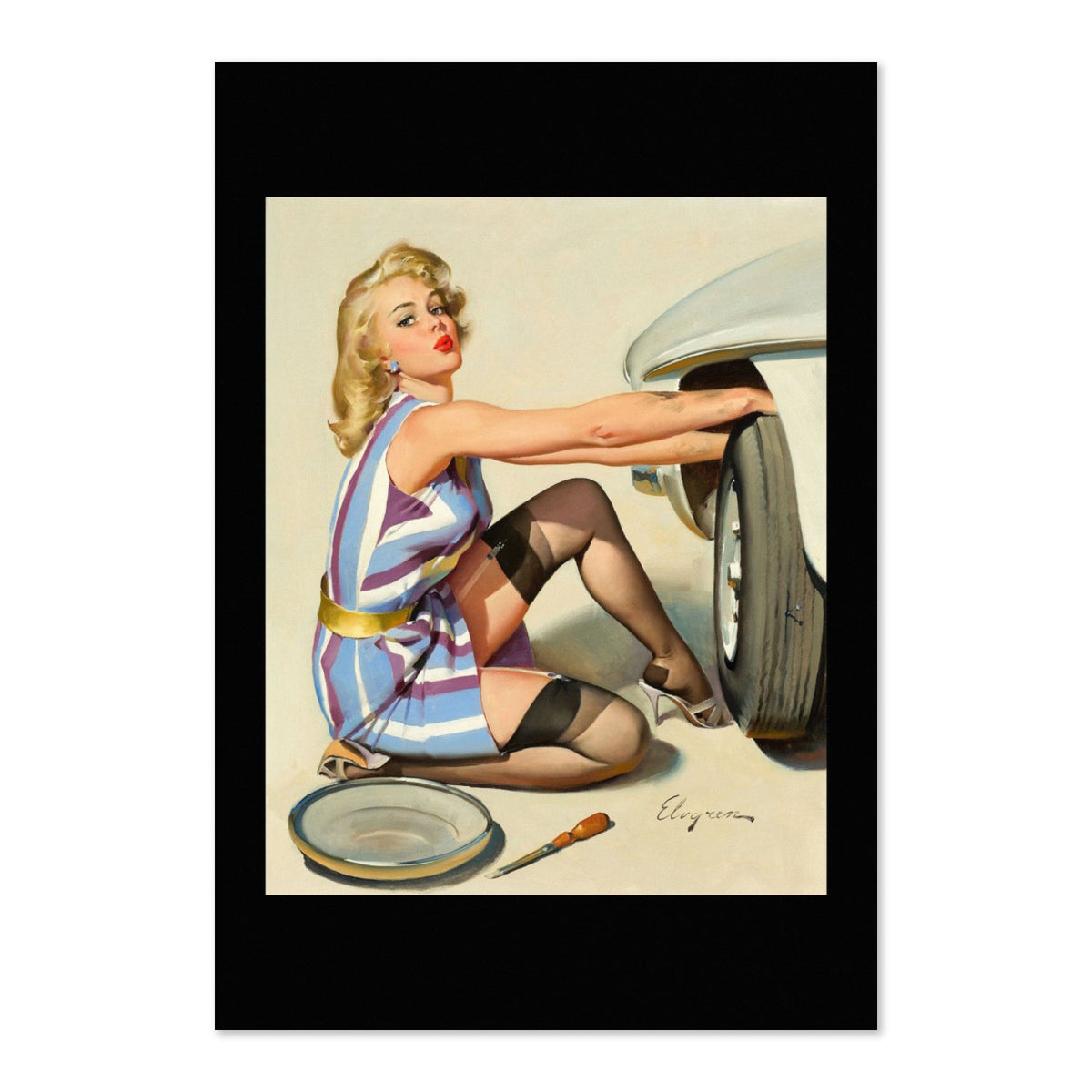 Quick Change by Gil Elvgren, pin-up poster — framed print