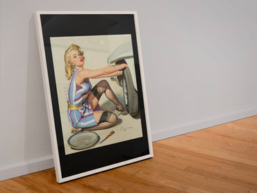 Quick Change by Gil Elvgren, pin-up poster — leaning frame