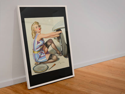 Quick Change by Gil Elvgren, pin-up poster — leaning frame