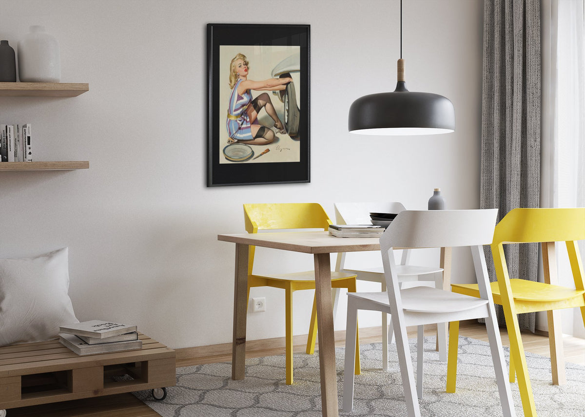 Quick Change by Gil Elvgren, pin-up poster — dining room