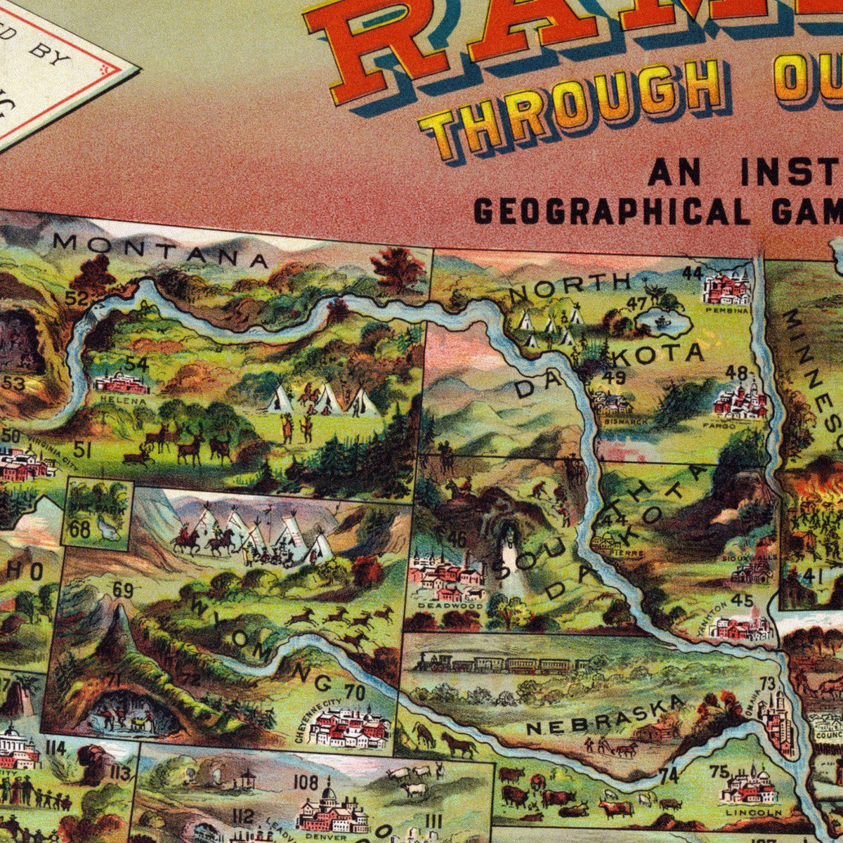 Close-up detail of the Rambles Through Our Country 1890 Map