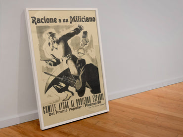 Ration a Militiaman poster in a white frame leaning against a wall