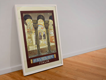 Ravenna Italia poster in a white frame leaning against a wall